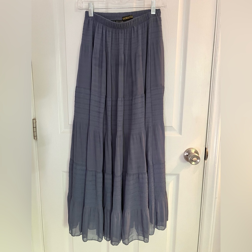 Gray-blue flowy maxi skirt | Size S